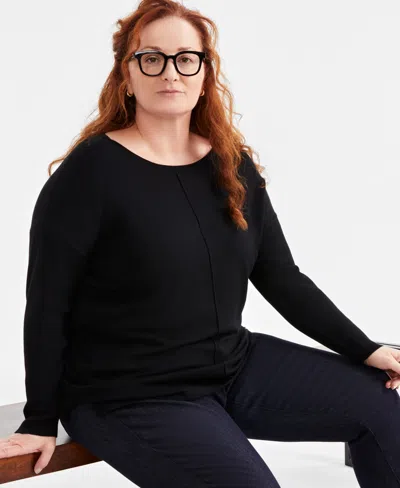 Style & Co Plus Size Knit Seam-front Tunic Top, Created For Macy's In Deep Black