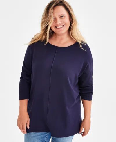 Style & Co Plus Size Knit Seam-front Tunic Top, Created For Macy's In Industrial Blue