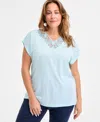 Style & Co Plus Size Lace-trim-v-neck Short-sleeve T-shirt, Exclusively At Macy's