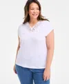 Style & Co Plus Size Lace-trim-v-neck Short-sleeve T-shirt, Exclusively At Macy's