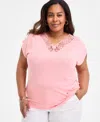 Style & Co Plus Size Lace-trim-v-neck Short-sleeve T-shirt, Exclusively At Macy's