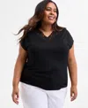 Style & Co Plus Size Lace-trim-v-neck Short-sleeve T-shirt, Exclusively At Macy's