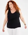 Style & Co Plus Size Lace-trimmed Tank Top, Exclusively At Macy's In Deep Black