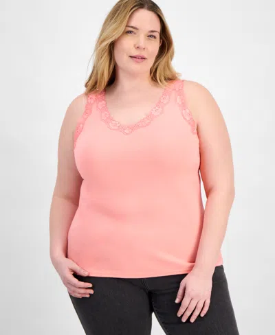 Style & Co Plus Size Lace-trimmed Tank Top, Exclusively At Macy's