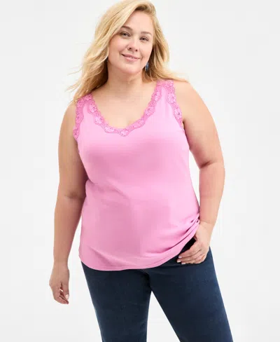 Style & Co Plus Size Lace-trimmed Tank Top, Exclusively At Macy's