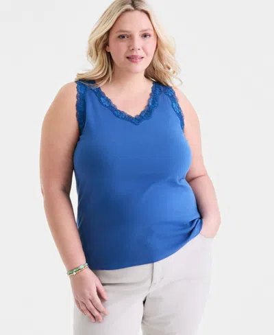 Style & Co Plus Size Lace-trimmed Tank Top, Exclusively At Macy's In Multi