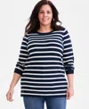 Style & Co Plus Size Legacy Strip Long-sleeve Sweater, Macy's Exclusive In Blue