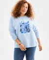 Style & Co Plus Size Leicester Floral Graphic Sweatshirt, Macy's Exclusive In Blue