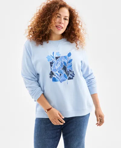 Style & Co Plus Size Leicester Floral Graphic Sweatshirt, Macy's Exclusive In Blue