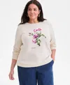 Style & Co Plus Size Leicester Floral Graphic Sweatshirt, Macy's Exclusive In Neutral