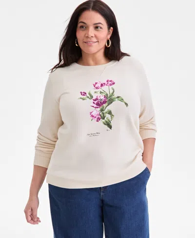 Style & Co Plus Size Leicester Floral Graphic Sweatshirt, Macy's Exclusive In Neutral
