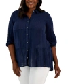 STYLE & CO PLUS SIZE LONG-SLEEVE TIERED TUNIC SHIRT, CREATED FOR MACY'S