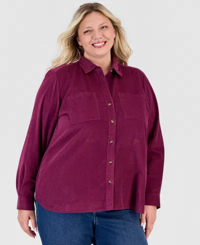 Style & Co Plus Size Long-sleeve Corduroy Overshirt, Macy's Exclusive In Pink