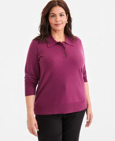 Style & Co Plus Size Long-sleeve Polo Sweater, Macy's Exclusive In New Brickberry