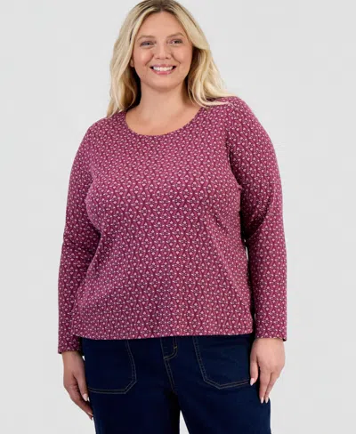 Style & Co Plus Size Long-sleeve Scoop Neck Geometric T-shirt, Macy's Exclusive In New Brickberry