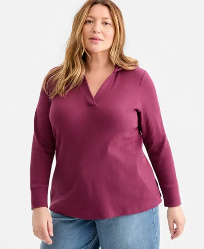 Style & Co Plus Size Long-sleeve V-neck Hoodie, Macy's Exclusive In Multi