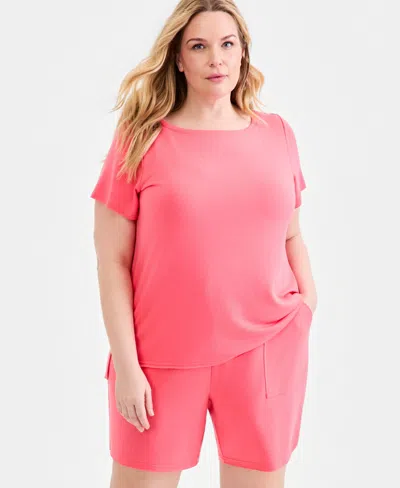 Style & Co Plus Size Lux Soft French Terry Raw-hem Top, Macy's Exclusive In Pink