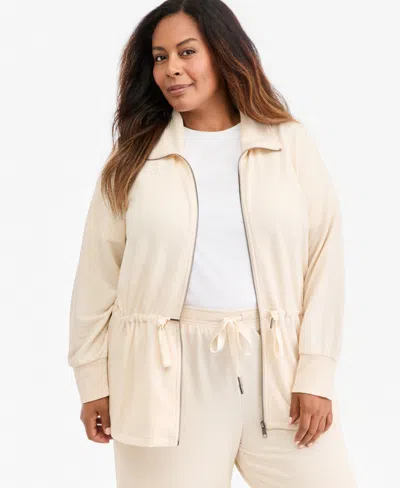 Style & Co Plus Size Luxlounge French Terry Zip-up Jacket, Macy's Exclusive In Neutral