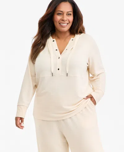 Style & Co Plus Size Luxlounge Snap-closure V-neck Hoodie, Macy's Exclusive In Oatmeal Heather