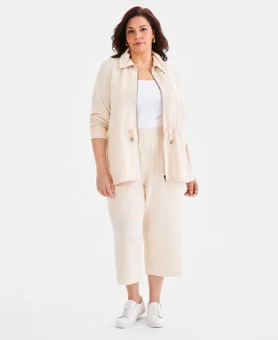 Style & Co Plus Size Luxsoft French Terry Capri Pants, Macy's Exclusive In Neutral