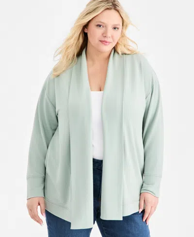 Style & Co Plus Size Luxsoft French Terry Cardigan, Macy's Exclusive In Blue
