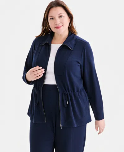 Style & Co Plus Size Luxsoft French Terry Zip Jacket, Macy's Exclusive In Blue