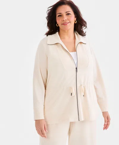 Style & Co Plus Size Luxsoft French Terry Zip Jacket, Macy's Exclusive In Neutral