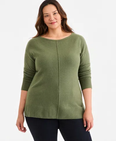 Style & Co Plus Size Luxsoft Seamfront Tunic Sweater, Macy's Exclusive In Green