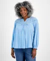 Style & Co Plus Size Mesh-trim Raglan-sleeve Blouse, Created For Macy's In Pale Hydrangea
