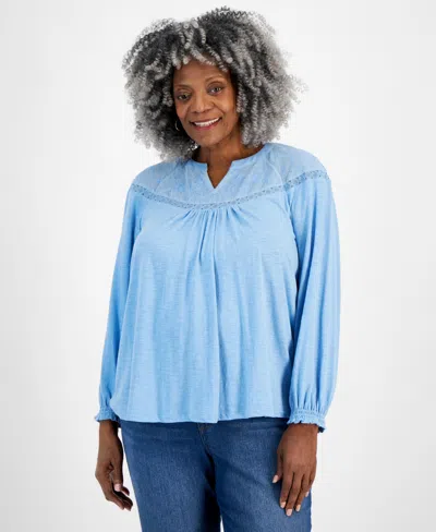 Style & Co Plus Size Mesh-trim Raglan-sleeve Blouse, Created For Macy's In Pale Hydrangea