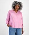 Style & Co Plus Size Mesh-trim Raglan-sleeve Blouse, Created For Macy's In Pink Rain