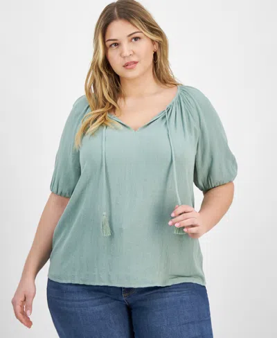 Style & Co Plus Size Metallic-striped Top, Created For Macy's In Fresh Thyme