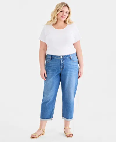 Style & Co Plus Size Mid Rise 5 Pocket Relaxed Straight Jeans, In Blue