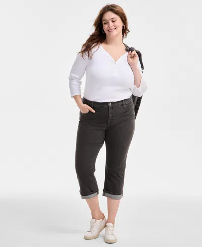 Style & Co Plus Size Mid-rise Curvy-fit Capri Jeans, Exclusively At Macy's In Grey