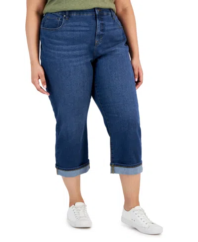 Style & Co Plus Size Mid-rise Curvy Roll-cuff Capri Jeans, Created For Macy's In Blue Lapis