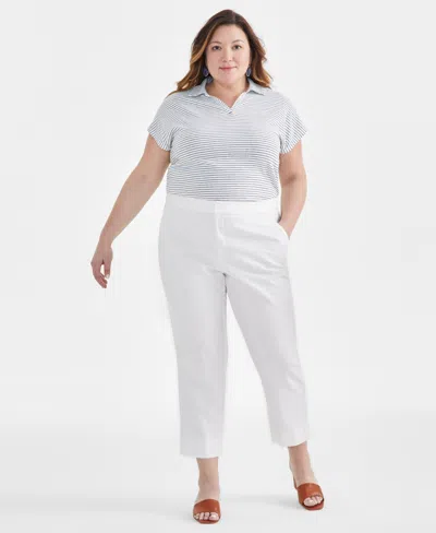 Style & Co Plus Size Mid-rise Linen Blend Everyday Ankle Pants, Created For Macy's In Shiitake