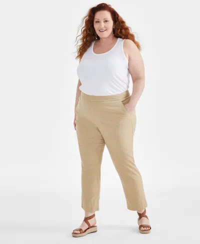 Style & Co Plus Size Mid-rise Linen Blend Everyday Ankle Pants, Created For Macy's In Travertine Tile