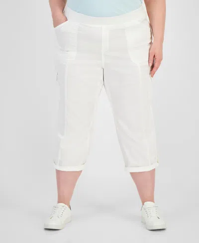 Style & Co Plus Size Mid Rise Pull-on Cargo Capri Pants, Created For Macy's In Bright White