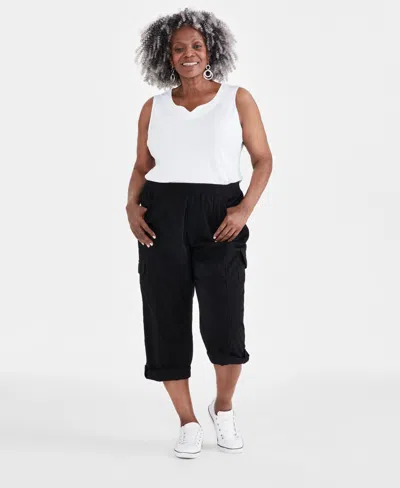 Style Co Plus Size Mid Rise Pull-on Cargo Capri Pants, Created