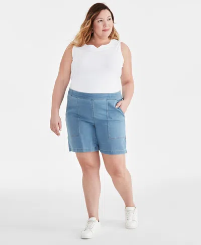 Style & Co Plus Size Mid Rise Pull-on Denim Shorts, Created For Macy's In College