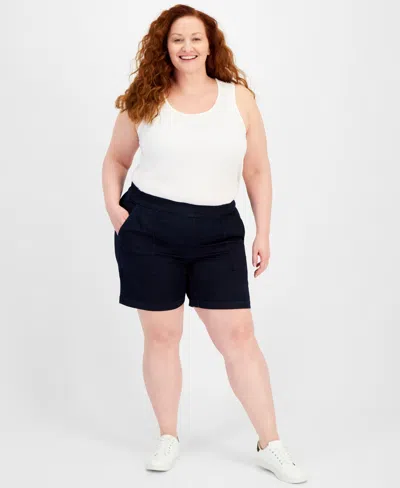 Style & Co Plus Size Mid Rise Pull-on Denim Shorts, Created For Macy's In Rinse