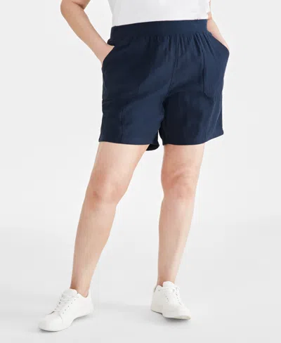 Style & Co Plus Size Mid Rise Pull-on Shorts, Created For Macy's In Industrial Blue
