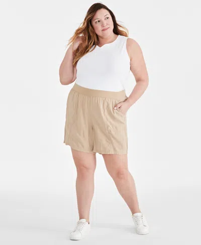 Style & Co Plus Size Mid Rise Pull-on Shorts, Created For Macy's In Travertine Tile