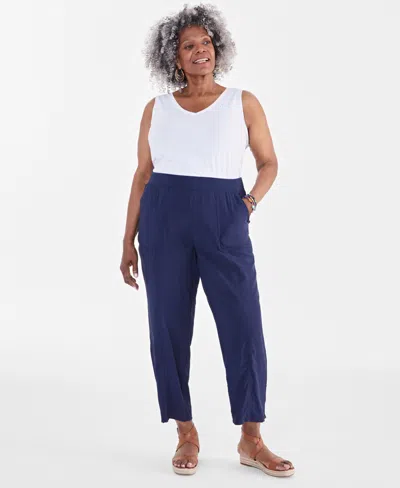 Style & Co Plus Size Mid-rise Rib-waistband Pants, Created For Macy's In Industrial Blue