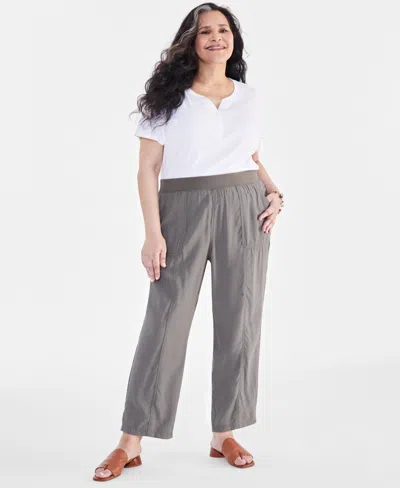 Style & Co Plus Size Mid-rise Rib-waistband Pants, Created For Macy's In Olive Drab