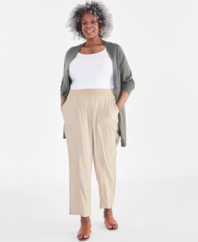 Style & Co Plus Size Mid-rise Rib-waistband Pants, Created For Macy's In Travertine Tile