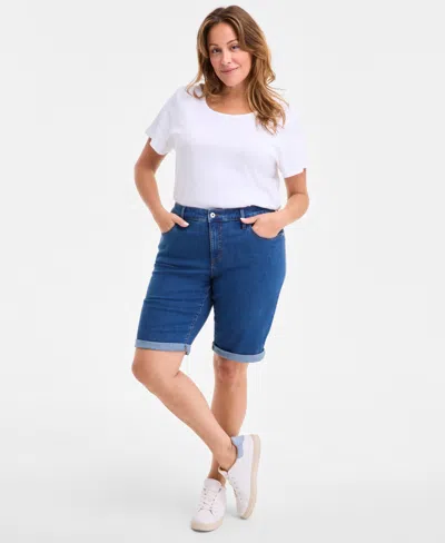 Style & Co Plus Size Mid-rise Roll-cuff Bermuda Denim Shorts, Exclusively At Macy's