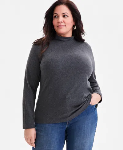 Style & Co Plus Size Mock-neck Top, Exclusively At Macy's In Gray