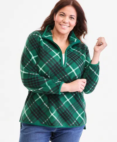 Style & Co Plus Size Mock-neck Quarter-zip Plaid Fleece Pullover Sweatshirt, Macy's Exclusive In Animal Print
