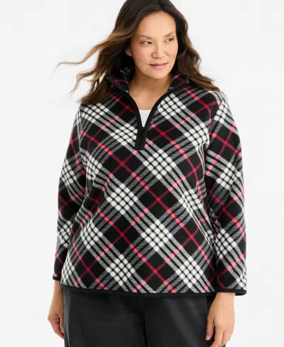 Style & Co Plus Size Mock-neck Quarter-zip Plaid Fleece Pullover Sweatshirt, Macy's Exclusive In Multi